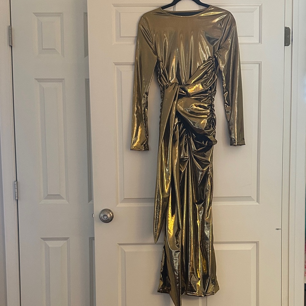 Gold Metallic Long Sleeve Dress
